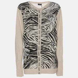 Basler Multicolor Printed Satin Knit Crystal Embellished Sweater Xl